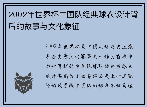 2002年世界杯中国队经典球衣设计背后的故事与文化象征