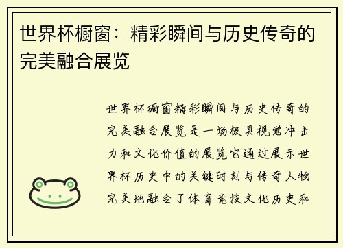 世界杯橱窗：精彩瞬间与历史传奇的完美融合展览